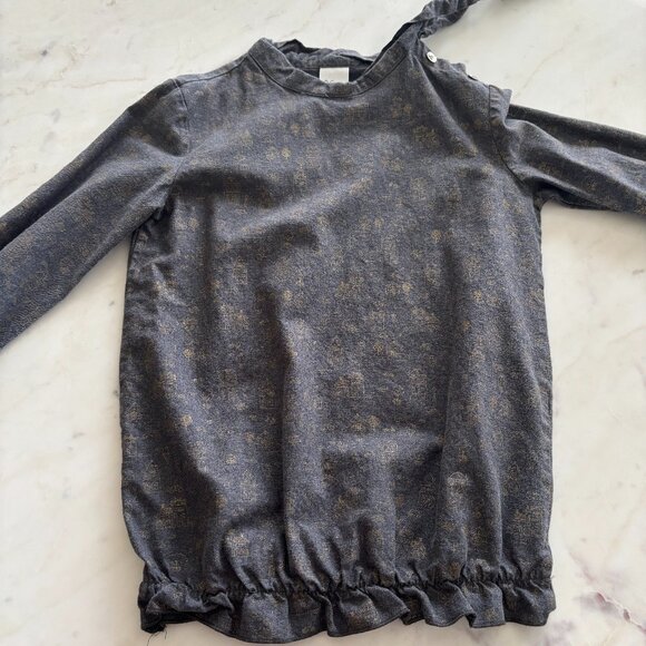 Girls Gray Print Cotton Blouse with Gold Buttons - Size 10 - Picture 1 of 11